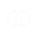 Two white interlocked circles on a black background