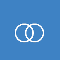 Two interlocking white rings on a blue background.