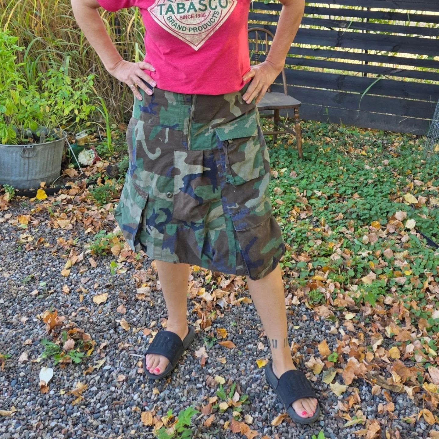 Thank you for your service Dahl. I love how this skirt came together from two army shirts.