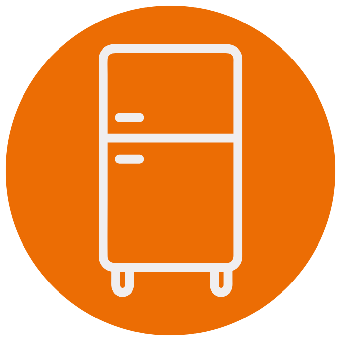 Icon of a refrigerator on an orange circular background