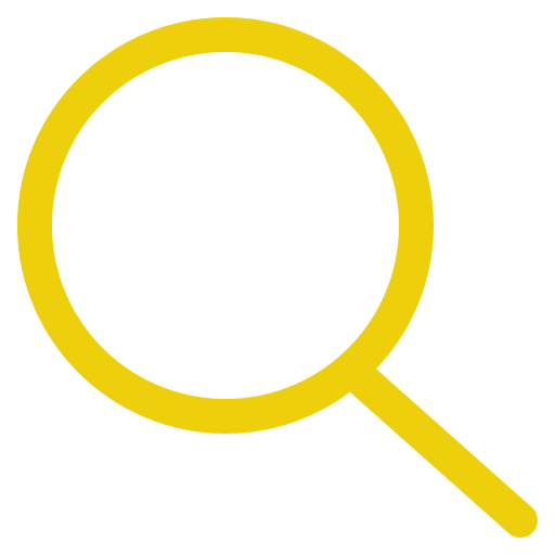 A yellow magnifying glass icon on a black background.