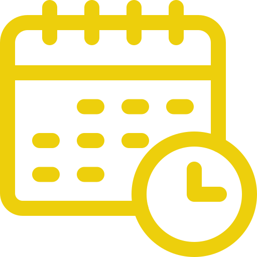 Icon of a calendar with a clock, representing scheduling or appointment time.