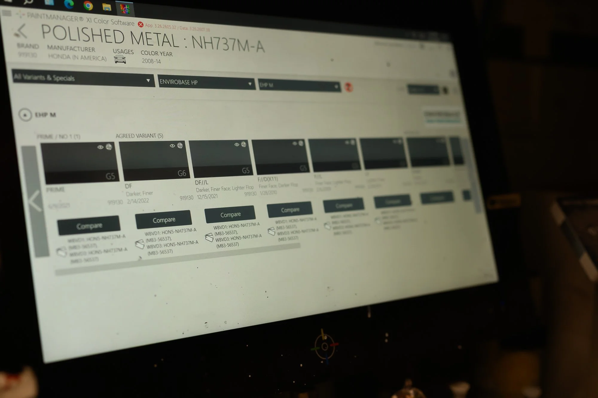 Paint formula on the color-matching computer screen