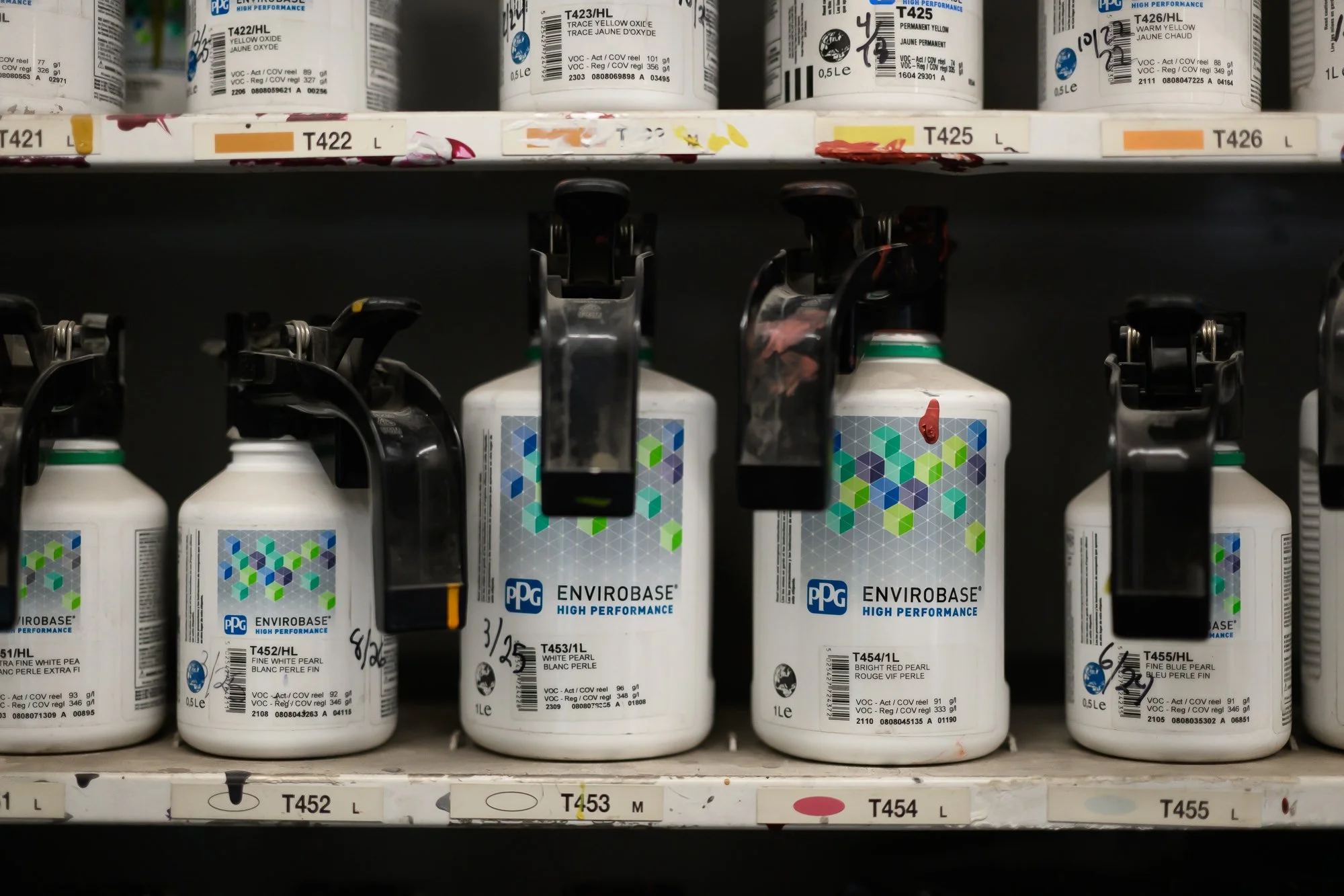Shelves of paint and refinishing products