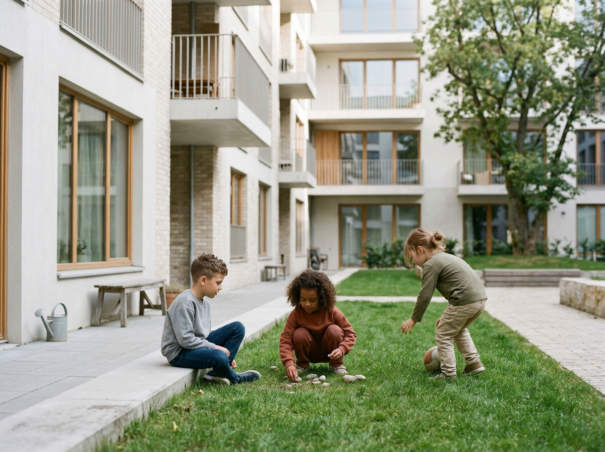 Children playing in an urban courtyard