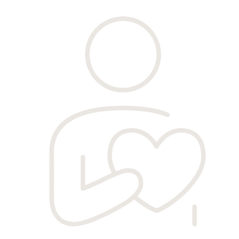 White line icon of a person holding a heart on a black background