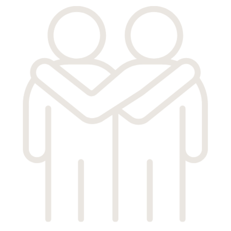 White outline icon of two people embracing