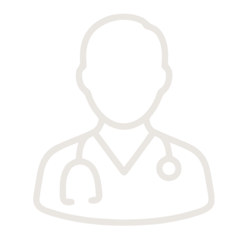 White outline icon of a doctor wearing a stethoscope on a black background