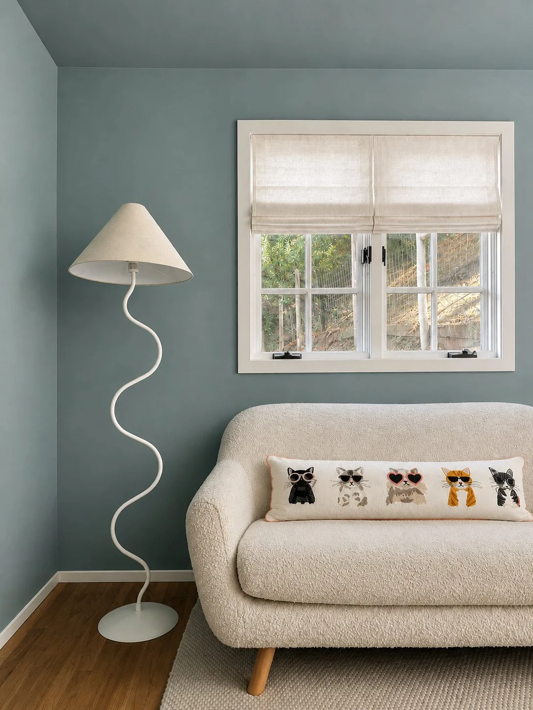 Bedroom in San Anselmo featuring calming blue tones, and fun styling details. Approachable and affordable interior design and personalized interior styling by Aster & Aire in Marin County, California.