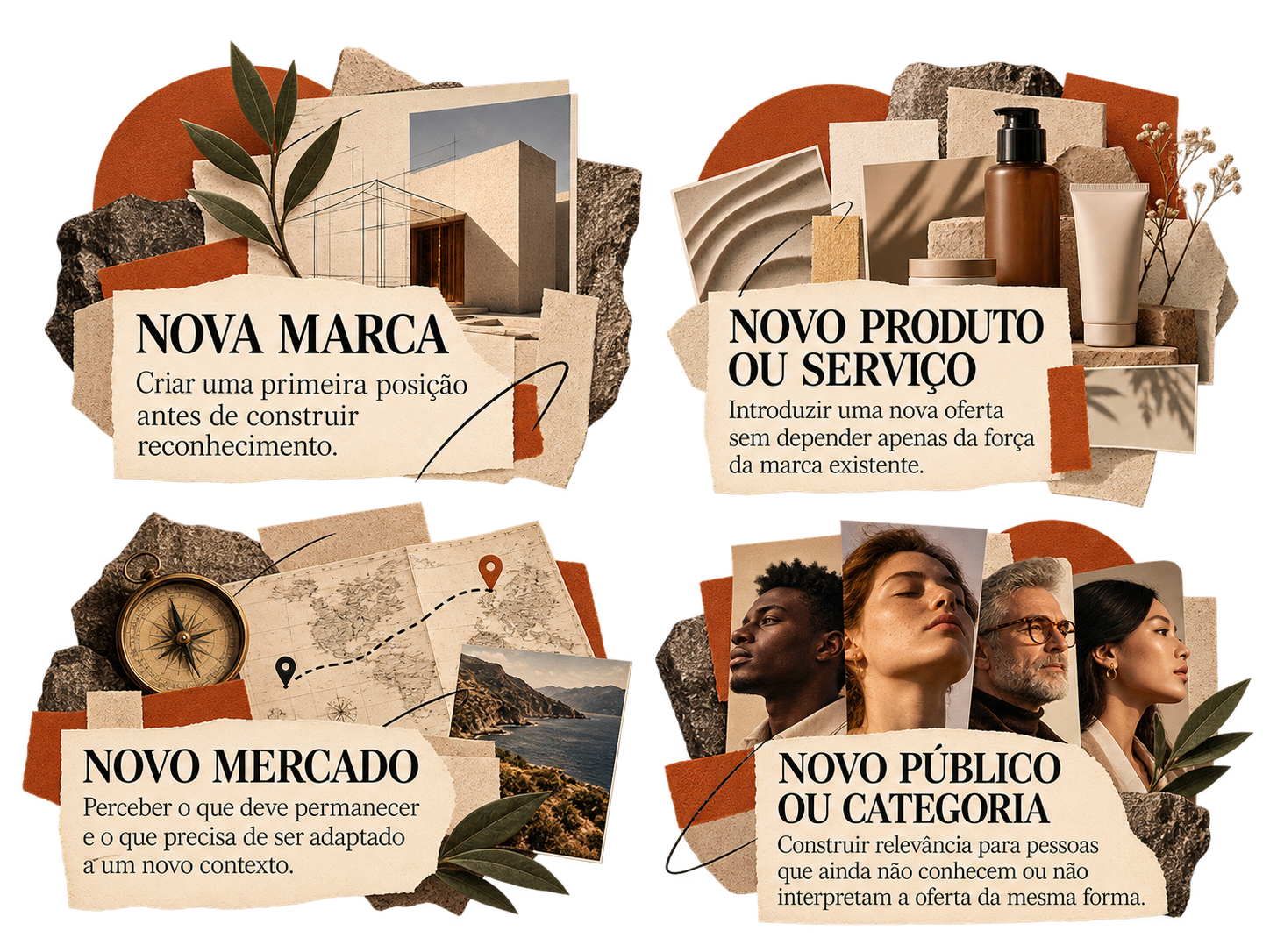 Situações em que uma estratégia de marca é essencial: criar uma marca, lançar um produto, entrar num novo mercado ou alcançar um novo público.