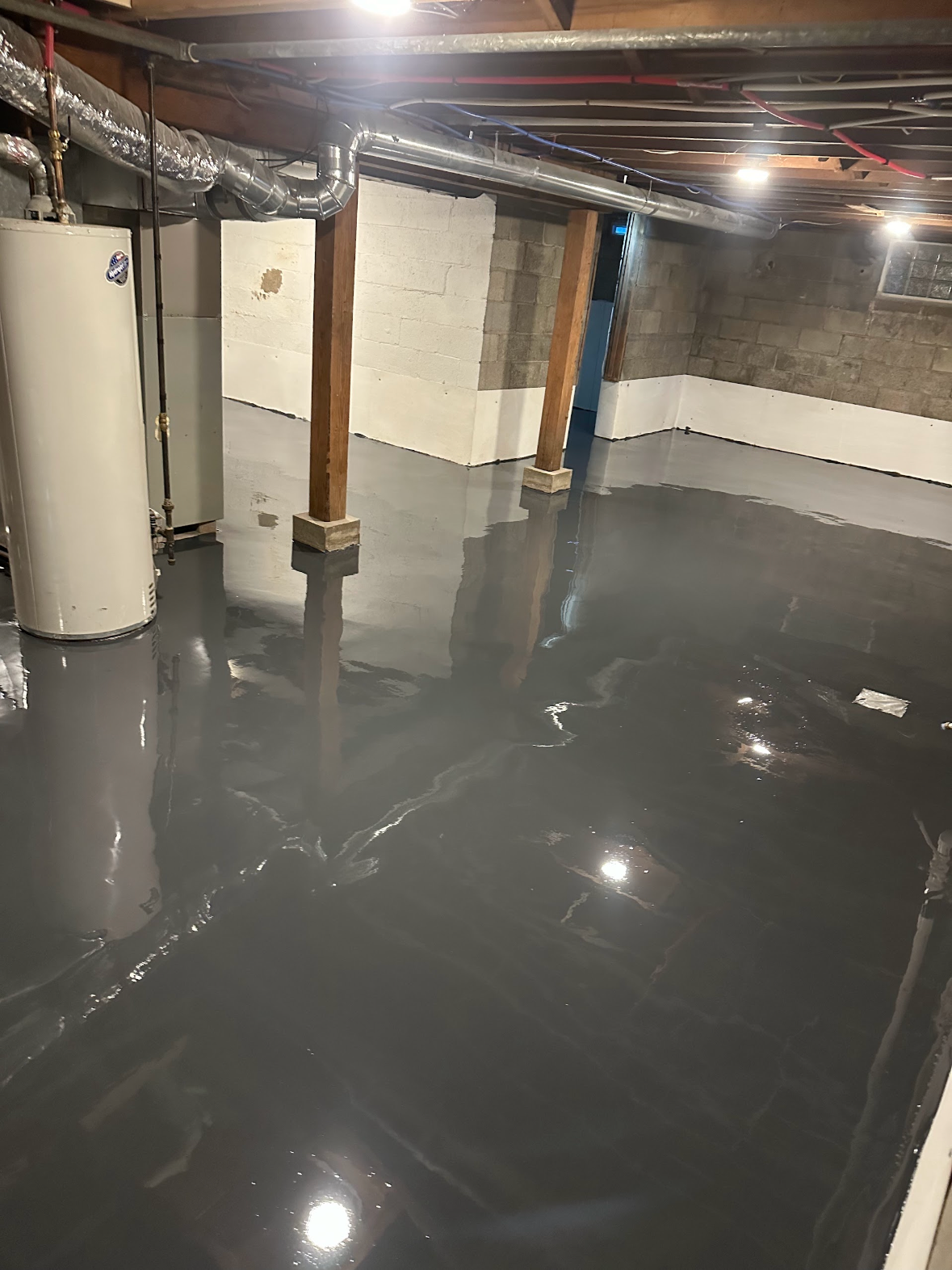 Dark Gray Solid Color Epoxy flooring inside a basement