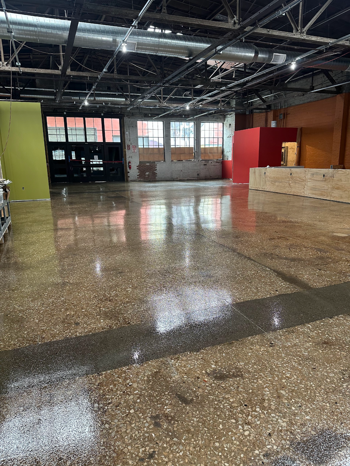 Clear Epoxy flooring with nonslip aluminum oxide inside a restaurant 