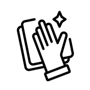 Outline of a hand making a high five gesture with sparkles around it.