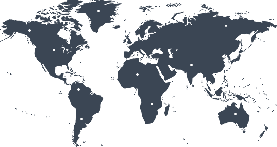 Mapa del mundo con puntos blancos en diferentes continentes.
