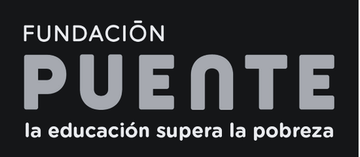 Logo de la Fundación Puente con la frase "la educación supera la pobreza" en fondo negro.