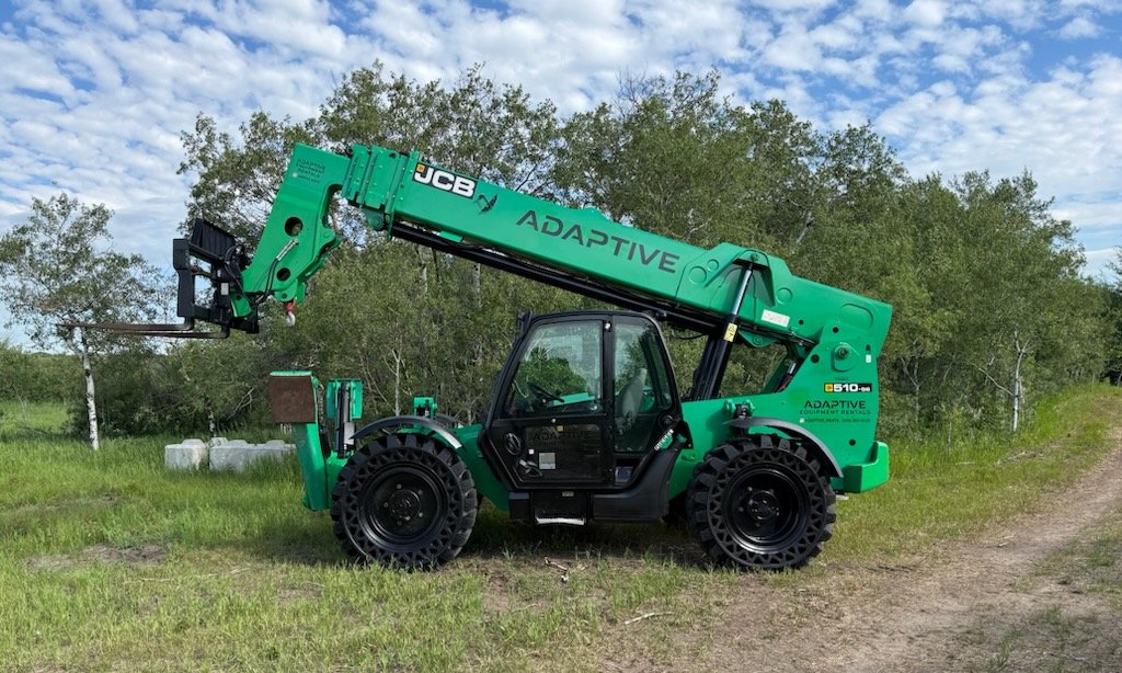 Green JCB 510-56 telehandler available for rent in Saskatoon