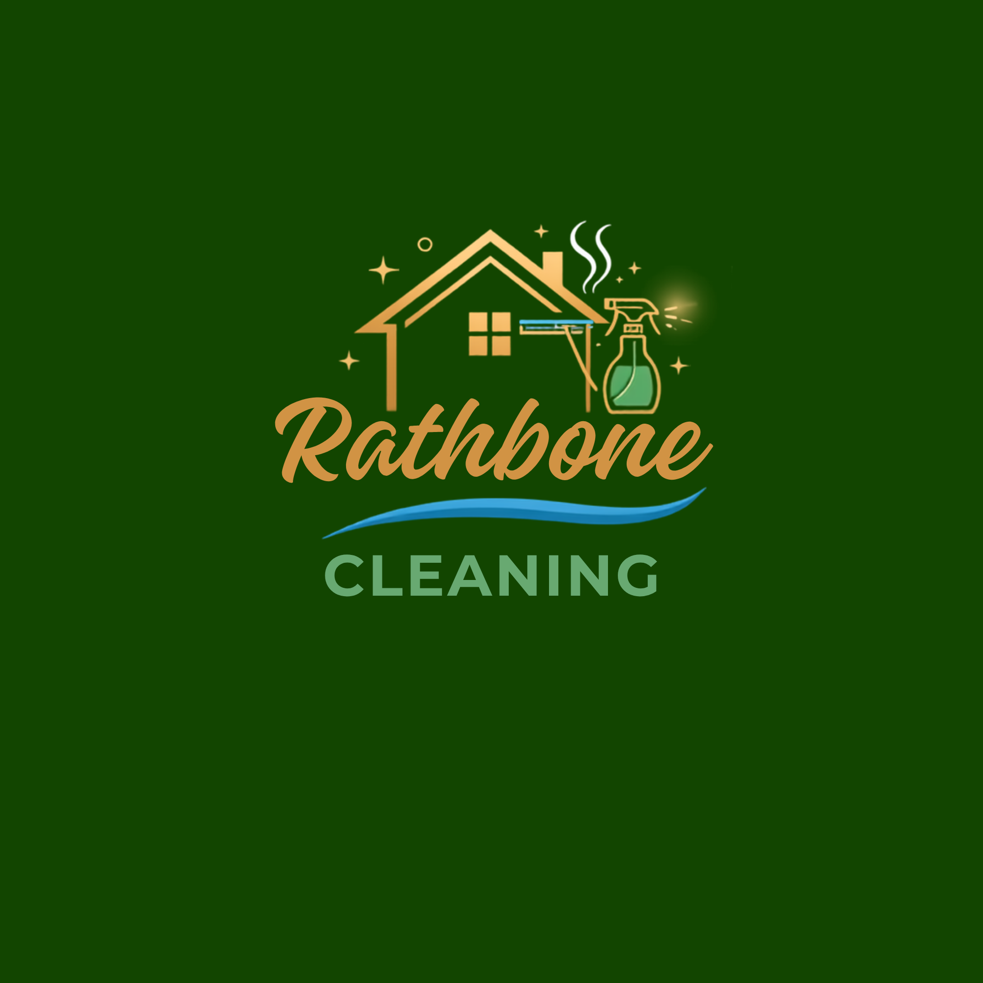 Illustration of a house with cleaning supplies, including a spray bottle and steam coming from the chimney, indicating house cleaning services.