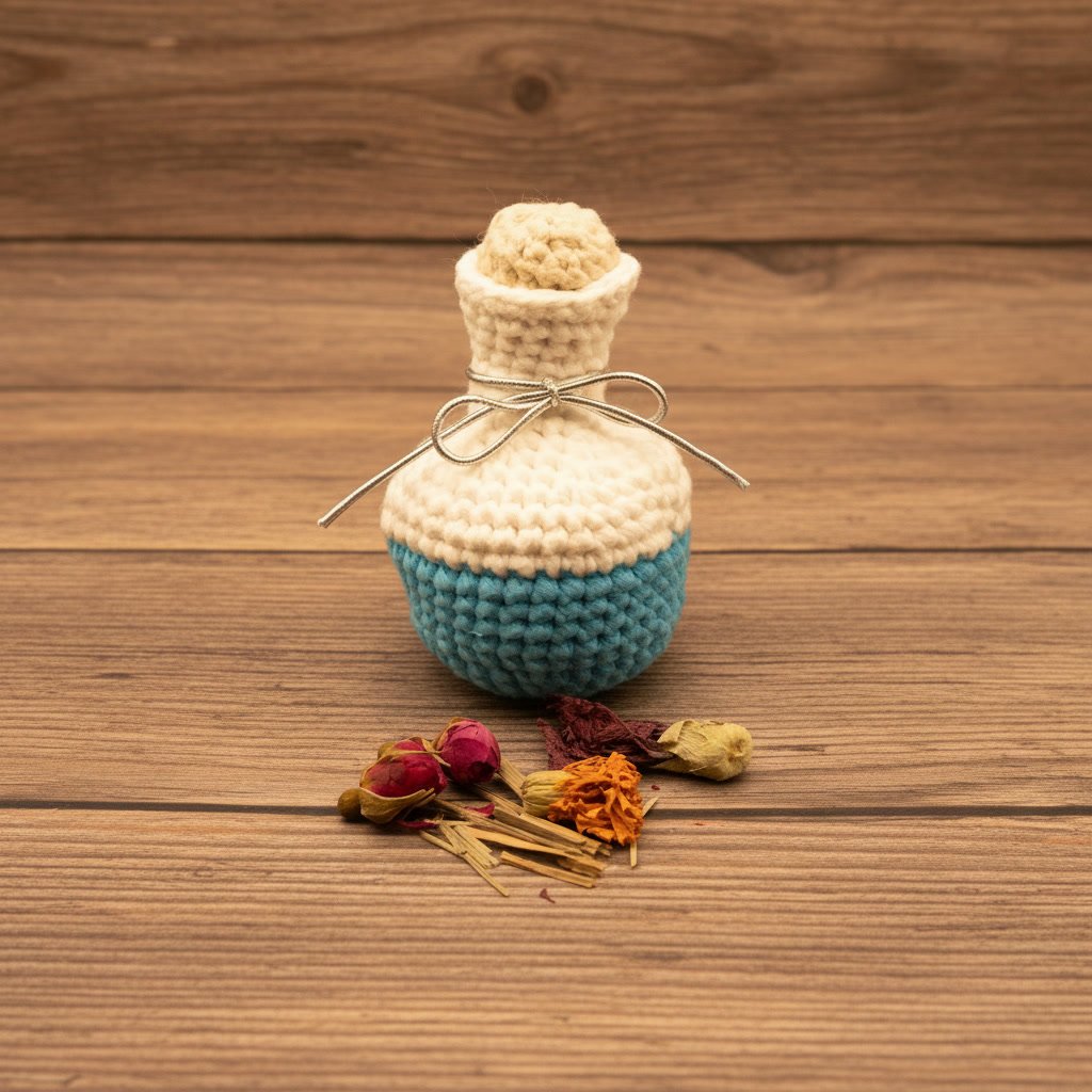 Grande fiole potion de sorcière (herbes magiques et cristaux)