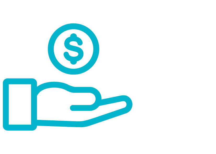 Outline of a hand holding a coin with a dollar sign.