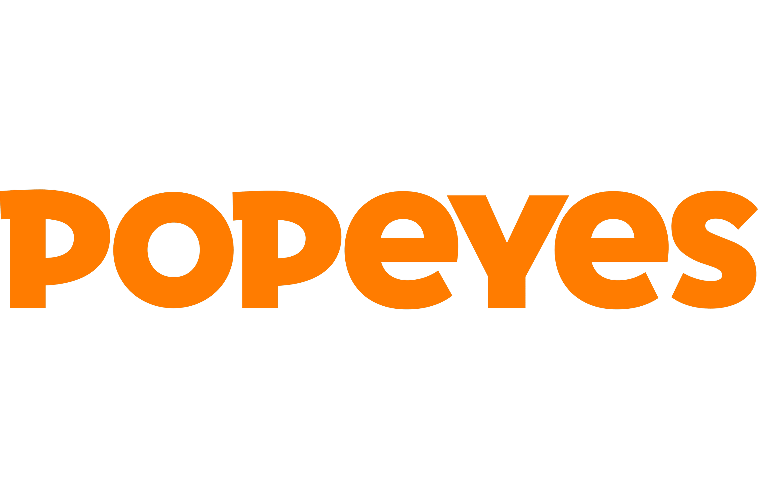 The word 'POPEYES' in bold orange letters on a black background.