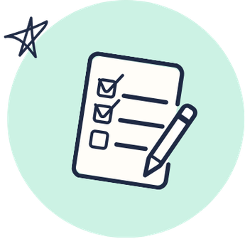 Checklist with three items, marked completed, and a pen.