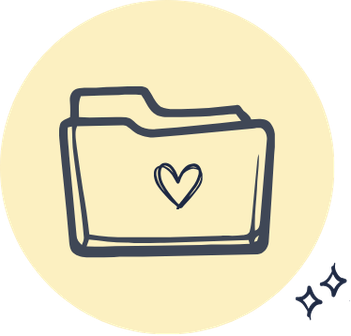 Outline of a folder with a heart symbol in the center.