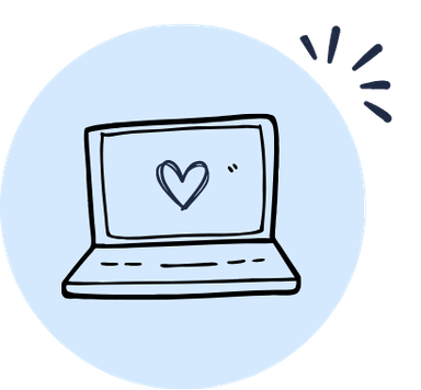 Simple illustration of a laptop with a heart on the screen.