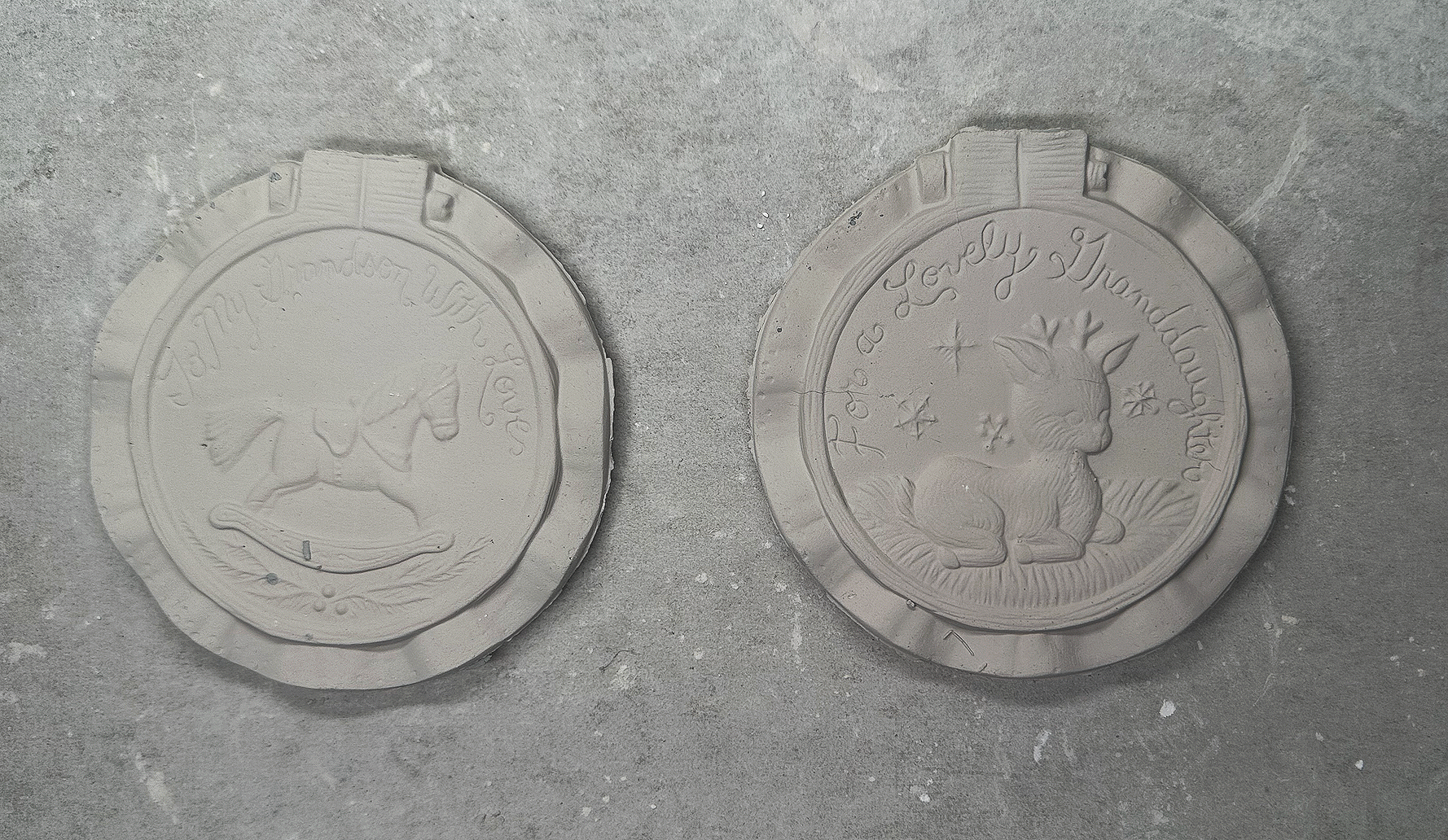 1984 Vintage Dona's Granddaughter and Grandson Pottery Mold D163