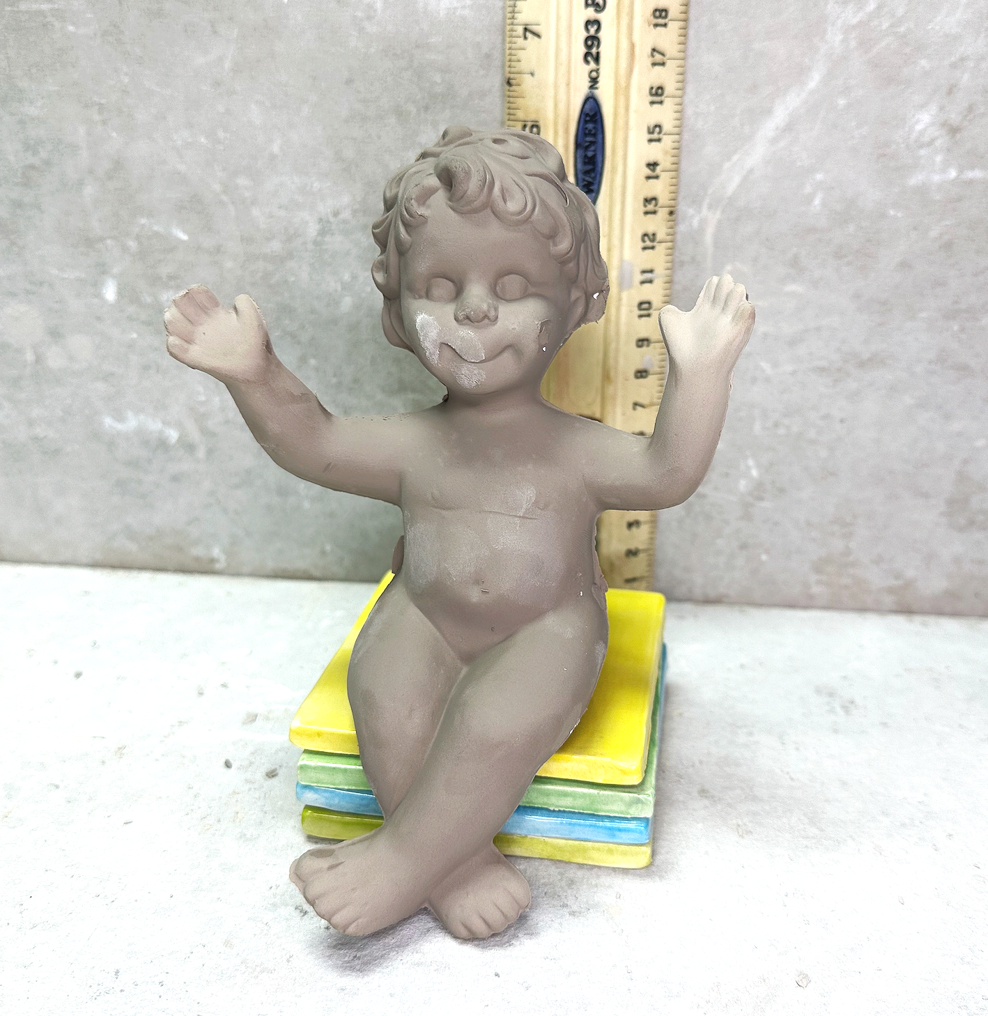 1992 Vintage Clay Magic Shelf Sitting Cherub Pottery Mold J975