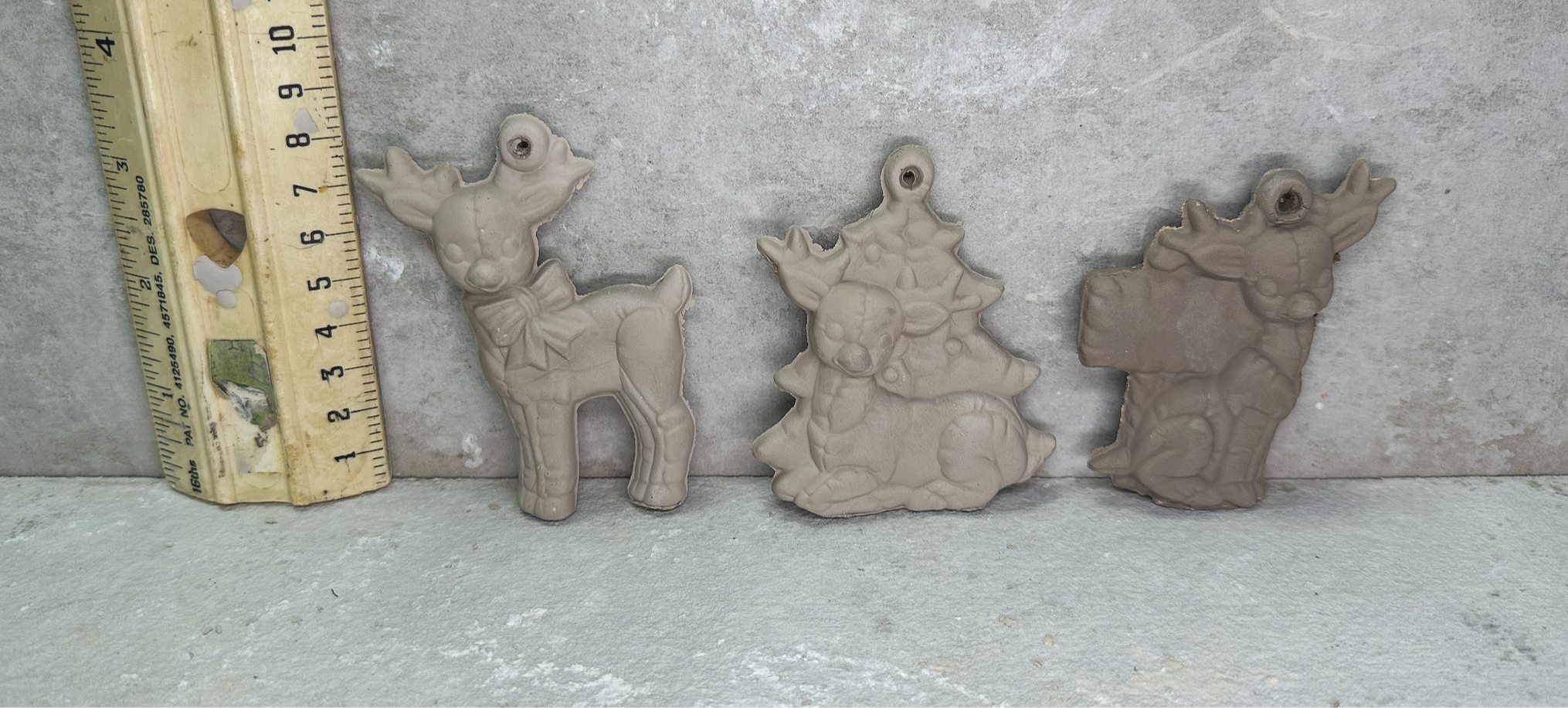 1986 Vintage Kimple 3 Deer Christmas Ornaments Pottery Mold 1120