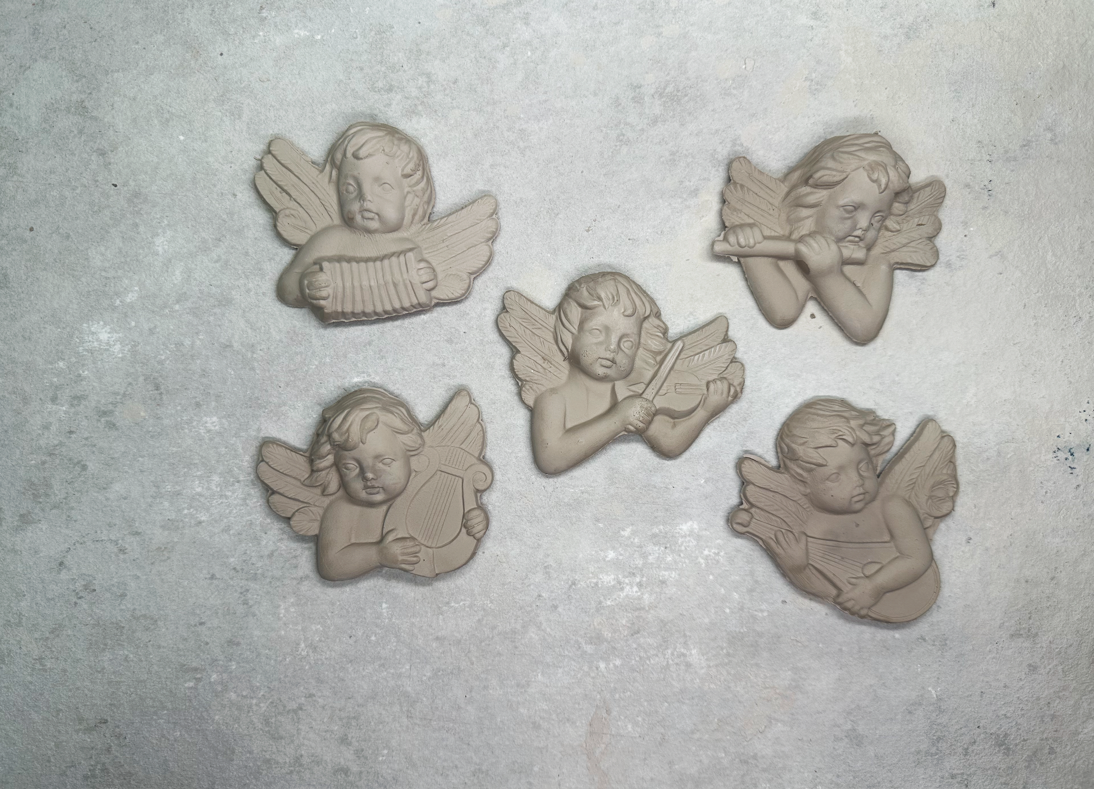 1987 Vintage Scioto 5 Cherub Appliques Pottery Mold 1382