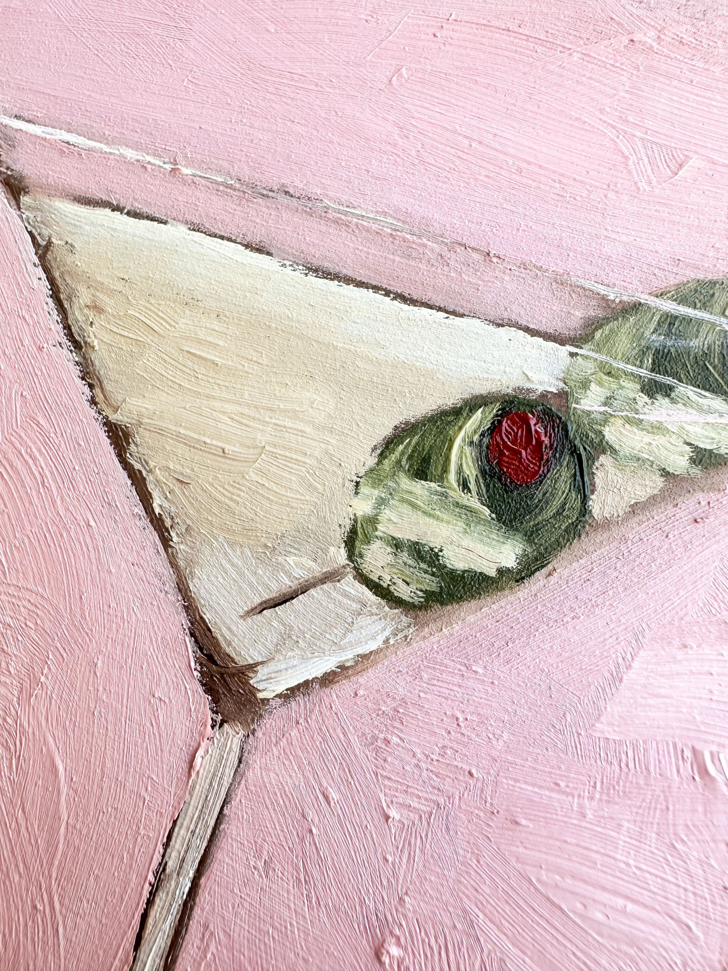Close-up detail of an original oil painting of a martini by Amy Remling.