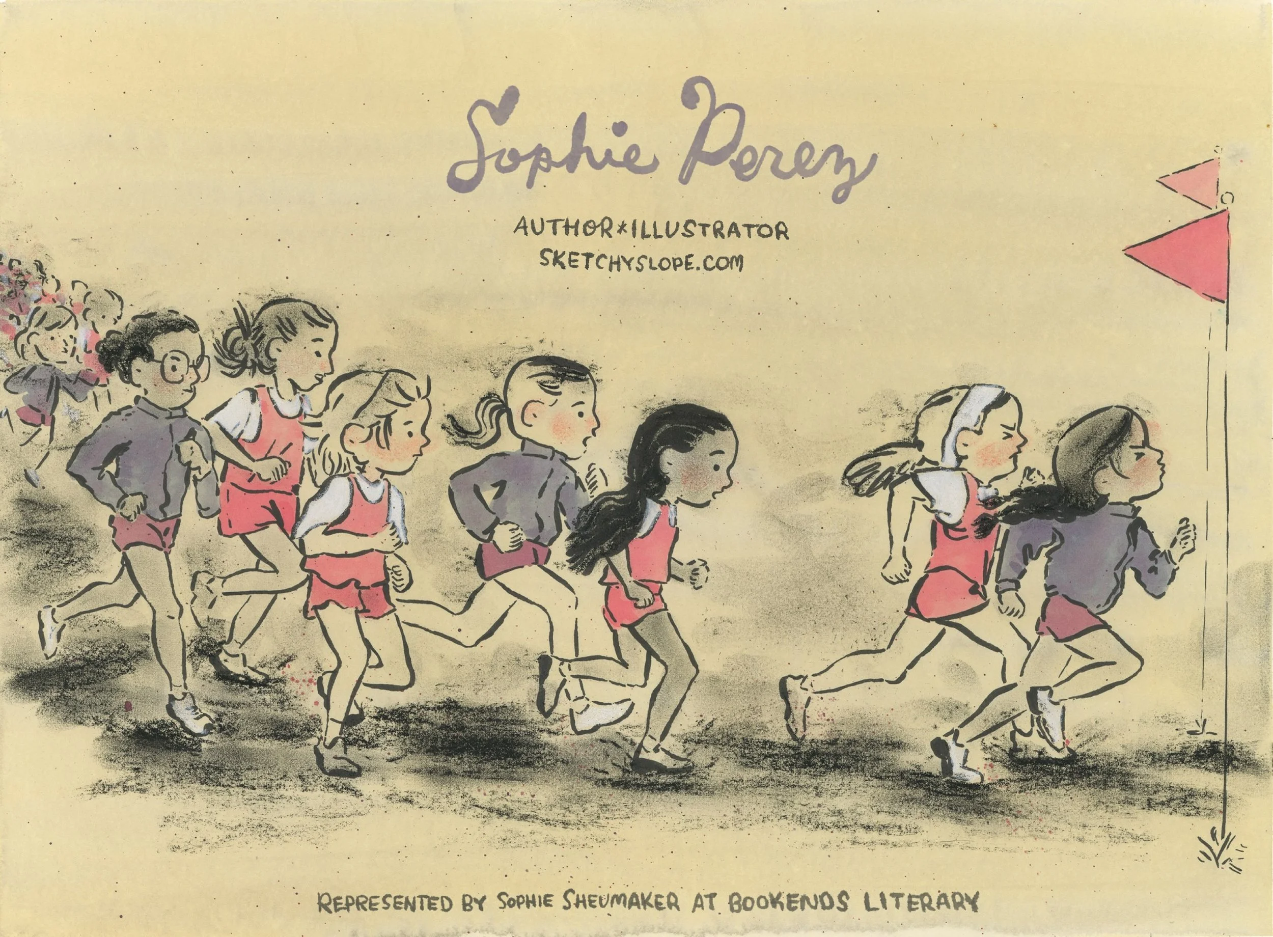 Today&rsquo;s #kidlitartpostcard is inspired by my memories of cross country races, made with ink and pastel 

For more work, please visit sketchyslope.com
Represented by the lovely @sophiesheumaker @bookends_artists 🤍

#kidlitillustration #editoria
