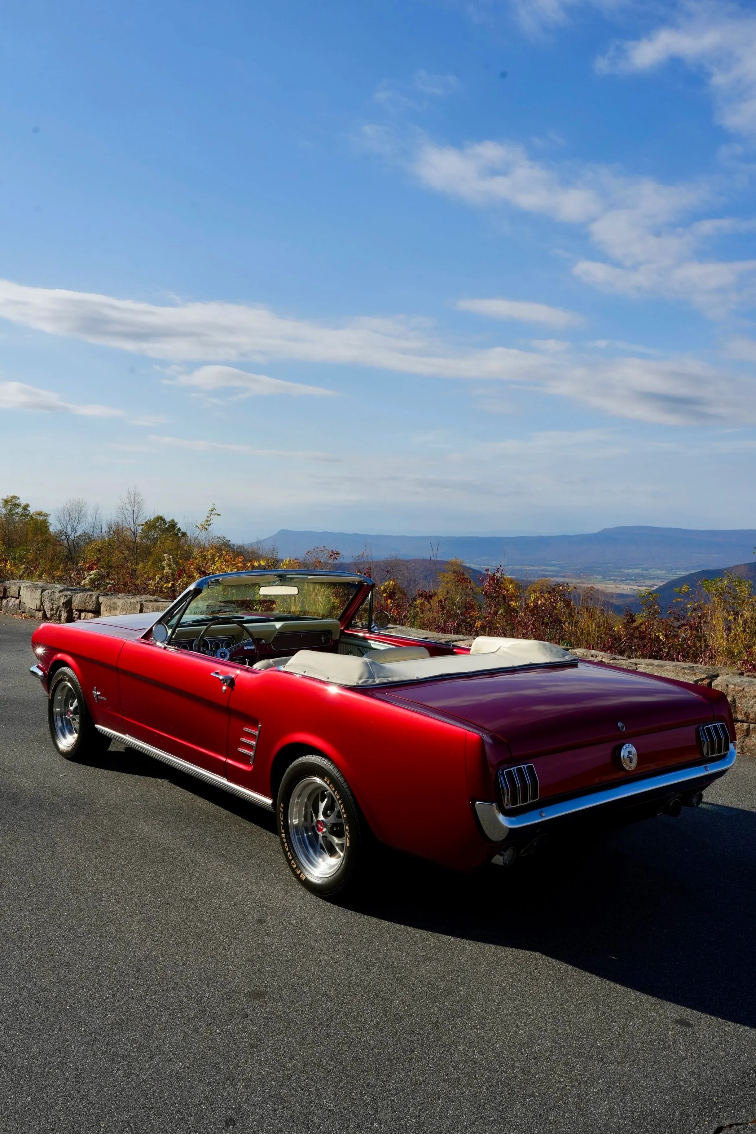 1966 Mustang cruising through Shenandoah National Park