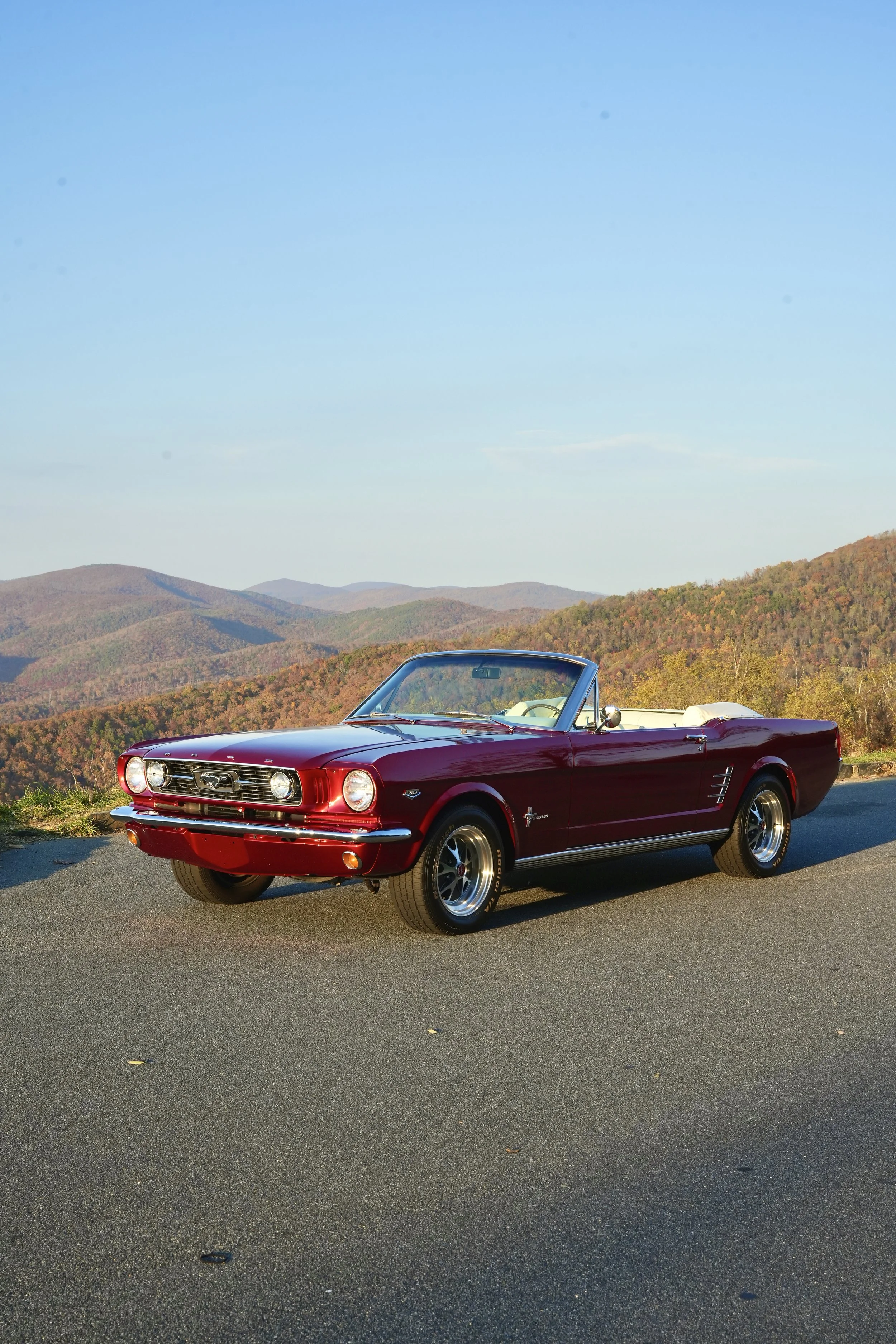 1966 Mustang cruising through Shenandoah National Park