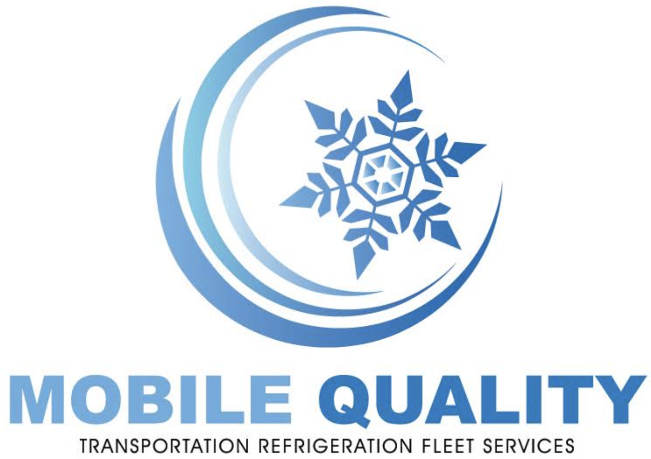 Logo of Mobile Quality Transportation Refrigeration Fleet Services, featuring a blue snowflake inside a crescent shape with the company name below.