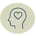 Profile silhouette with a heart symbol representing love and compassion