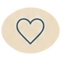 Blue outline heart icon on a light beige circular background