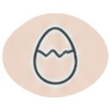 Minimalist egg icon outline on a pale pink circular background