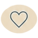 Blue outlined heart icon on a light beige circular background