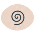 Black spiral icon inside a beige circle