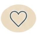 Blue-gray heart outline on a cream oval background