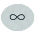 Black infinity symbol on a light gray circular background