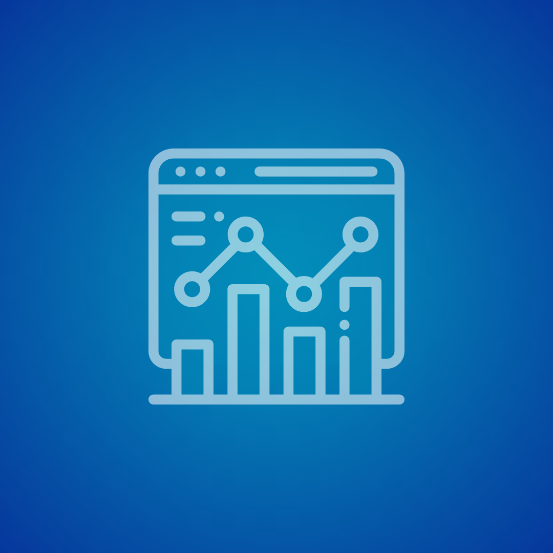 Icon of a web browser window displaying a line graph and bar chart.