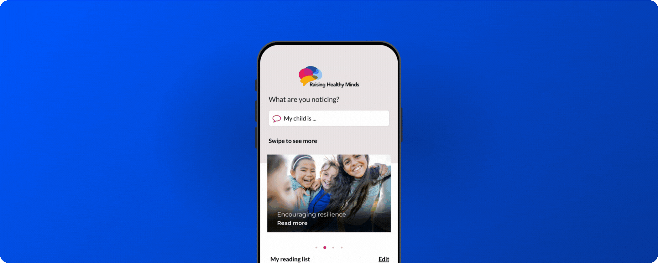Animated showcase of patient-facing digital health apps built on Cogniss, including Raising Healthy Minds, Awêkind and Sambucol research app.