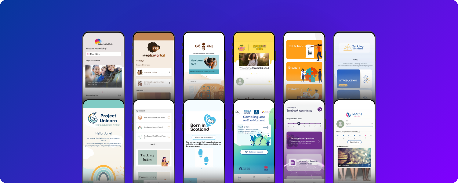 Range of digital health apps built on Cogniss platform, demonstrating enterprise infrastructure for health providers.