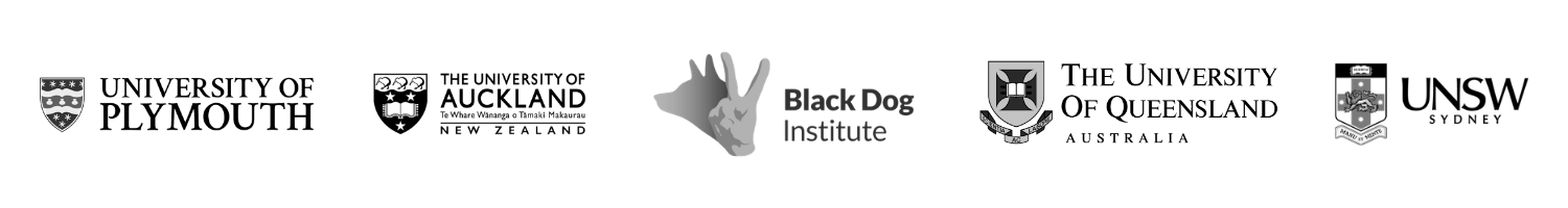University of Plymouth, Black Dog Institute, and other logos.