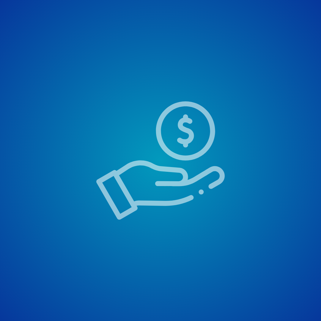Outline of a hand holding a coin with a dollar sign.