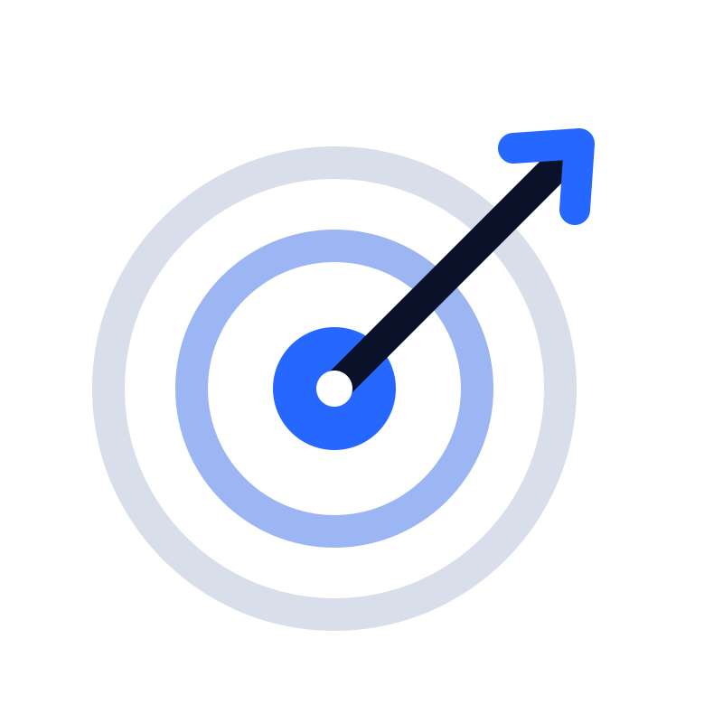 A target with concentric circles in shades of blue and gray, and an upward-arrowed dart hitting near the bullseye.