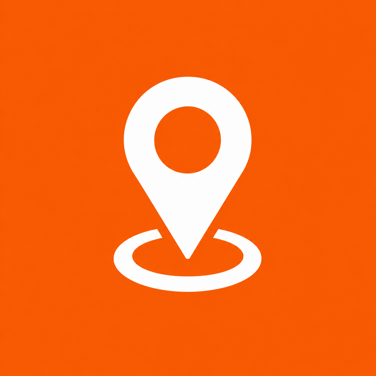 White location pin icon on an orange background